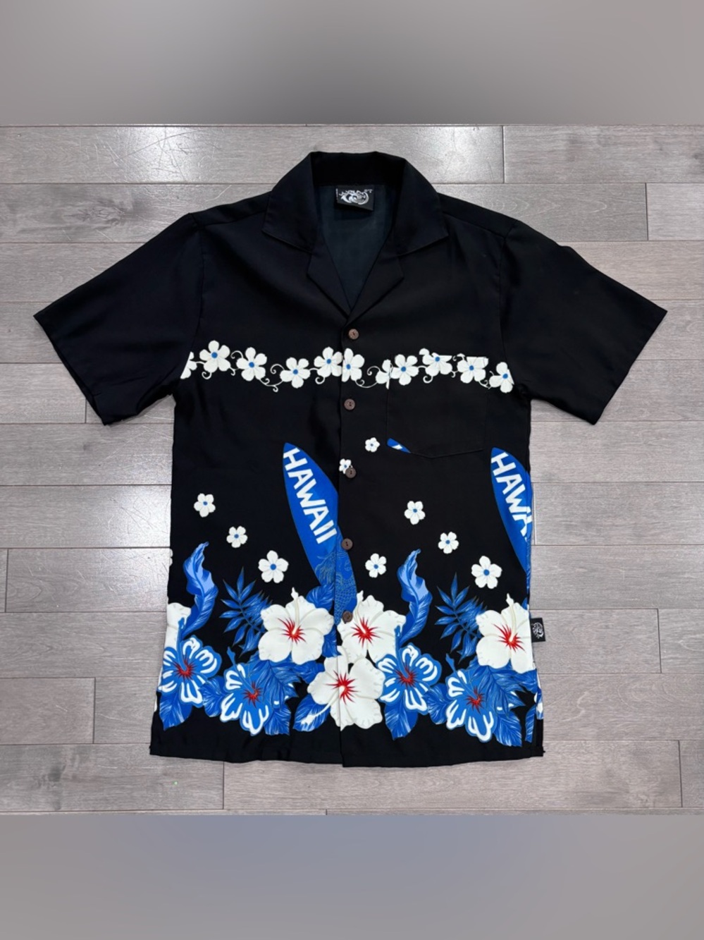 Uluwatu Mens Hawaiian Camp Shirt Black Floral Surf Aloha Short Sleeve Size S